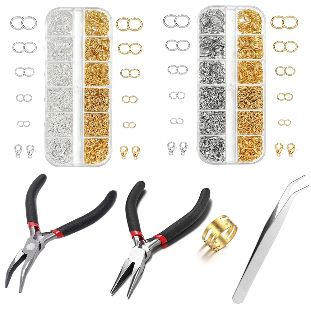 930 teile/schachtel Schmuck Erkenntnisse Kits Offene Biegeringe Karabiner Haken Zangen Pinzette für DIY Armband Halskette Schmuck Machen