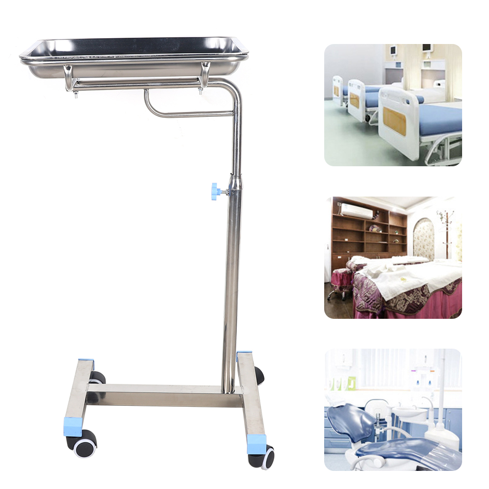 For Hospitals, Clinics, Dentistry, Beauty Salons Mobile Stainless Steel Tray Stand Rolling Cart Rack Adjustable Medical Hine