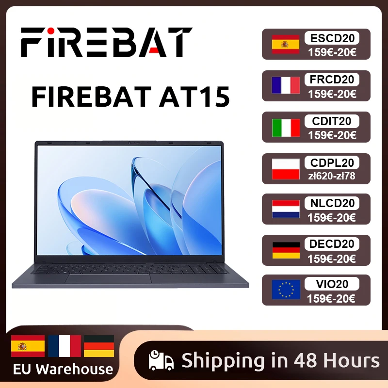 Laptop Firebat AT15 15,6 cala Intel N150 DDR4 16 GB RAM 512 GB 1 TB SSD 1920*1080 Windows 11 Notebook Podświetlana zintegrowana klawiatura numeryczna