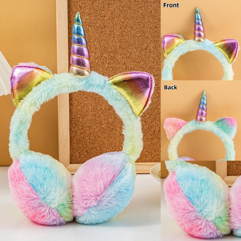 Kinder Mädchen Winter Warme Bunte Einhorn Thermische Ohrenschützer Tie-dye Pelz Ohren Abdeckung Ski Schnee Weiche Plüsch Flauschigen Katze ohren Earflap