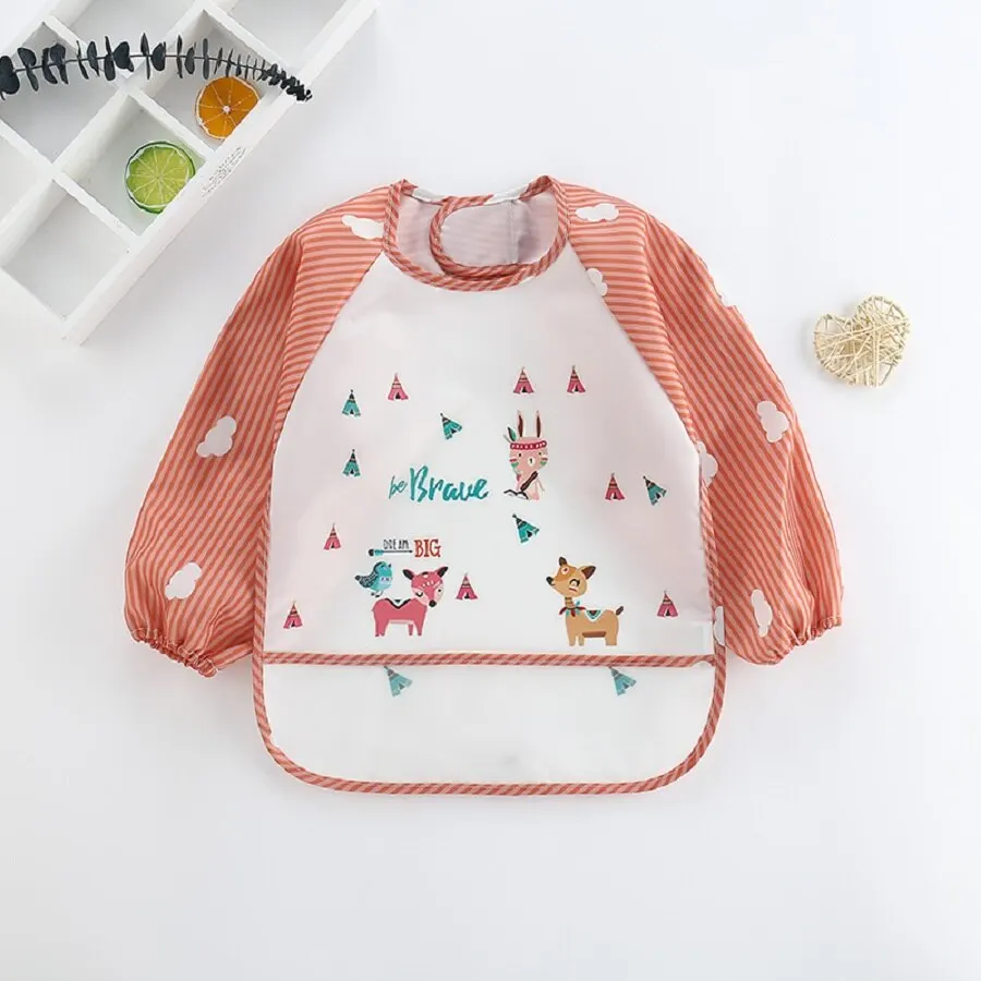 Bata impermeável para crianças, manga comprida Art Apron, babador macio do bebê, roupa de burp dos desenhos animados, 1PC