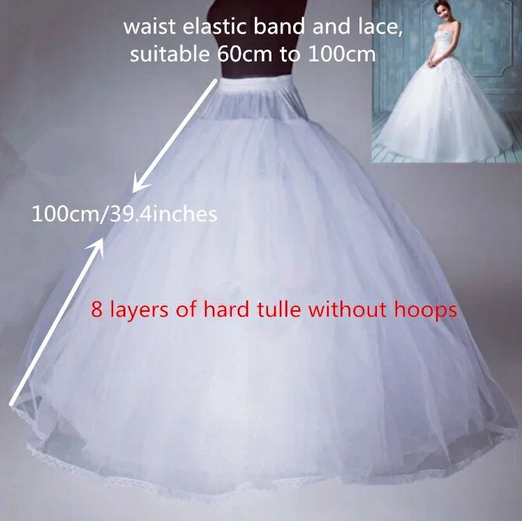 Anágua de tule de 4/6/8 camadas, acessórios de casamento, chemise sem aros para vestido de casamento linha, saia larga e inchada