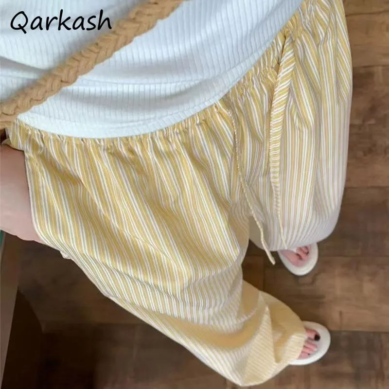 Pantalones largos para mujer, bolsillos a rayas, cordón de cintura alta, rectos, sueltos, transpirables, resistentes al desgaste, Ulzzang OL, informales