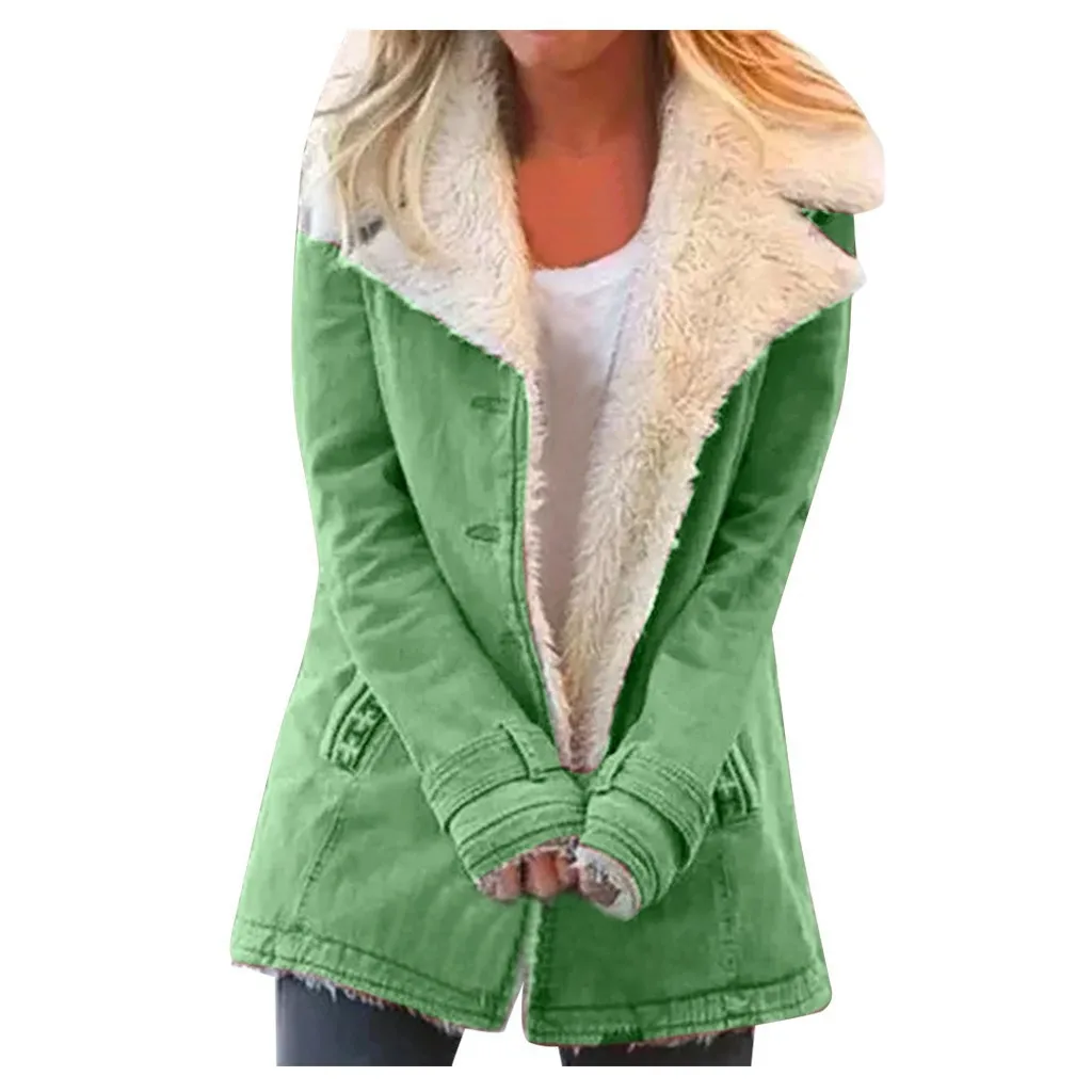 Frauen Herbst Winter Einfarbig Plüsch Revers Mantel Jacke Mode Lässig Parka Jacke