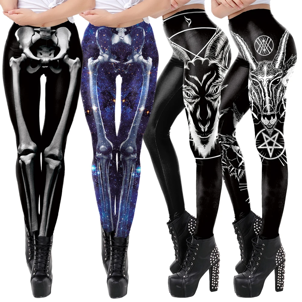 [Du bist mein Geheimnis] Halloween Cosplay 3D-Skelett-bedruckte Leggings, elastisch, schmale Passform, Push-Up-Hose, Damen-Kürbis-Hose