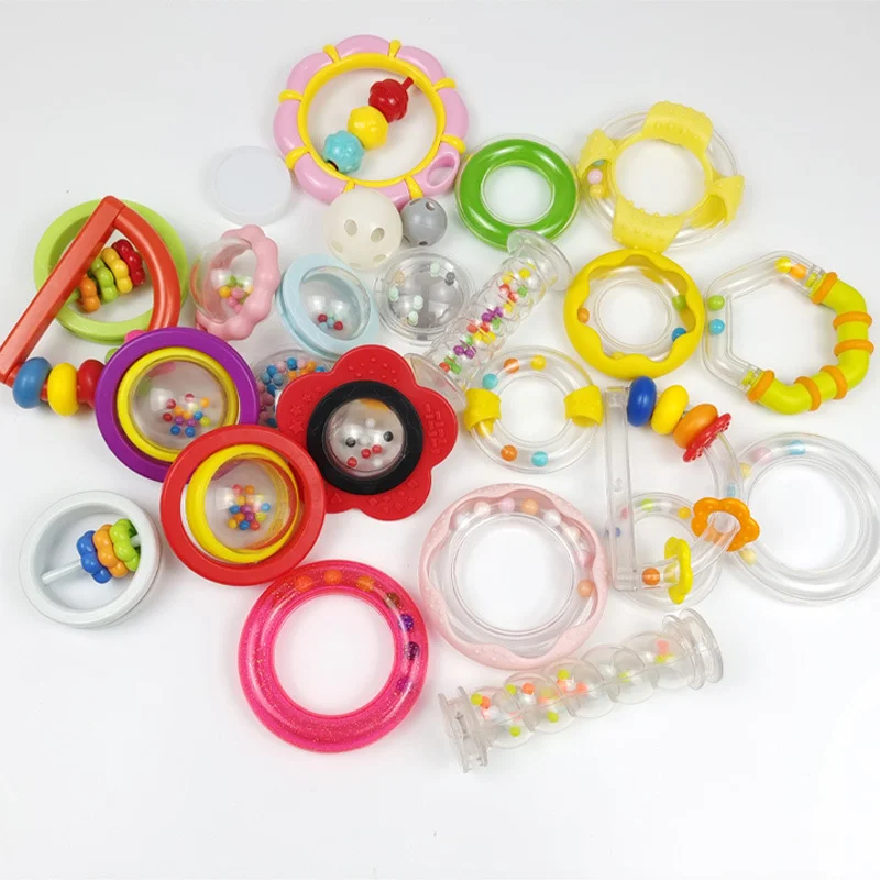 赤ちゃんと子供のためのプラスチック製のrattleラウンドリング,色付きのビーズ,ノイズメーカー,感覚トレーニング玩具,美しい教育