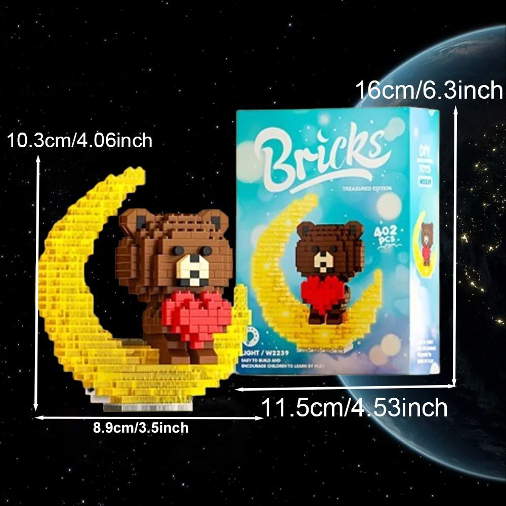 Cute Bear Light-Up Building Blocks - ของขวัญวันเกิดเพื่อการศึกษาที่สมบูรณ์แบบสําหรับเพื่อน (ไม่มีฐาน)