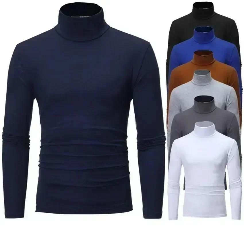 Nowa bielizna termiczna topy męskie Casual Slim koszula z golfem z długim rękawem podstawowe topy jesienny sweter podkoszulek z dekoltem w kształcie litery Mock