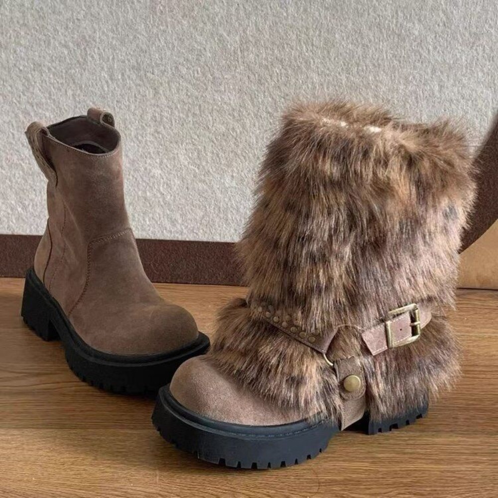 Botas de nieve de piel para Mujer, zapatos de plataforma a la moda, nuevos zapatos deportivos informales cálidos, zapatillas de deporte de invierno 2025, botines para caminar para Mujer