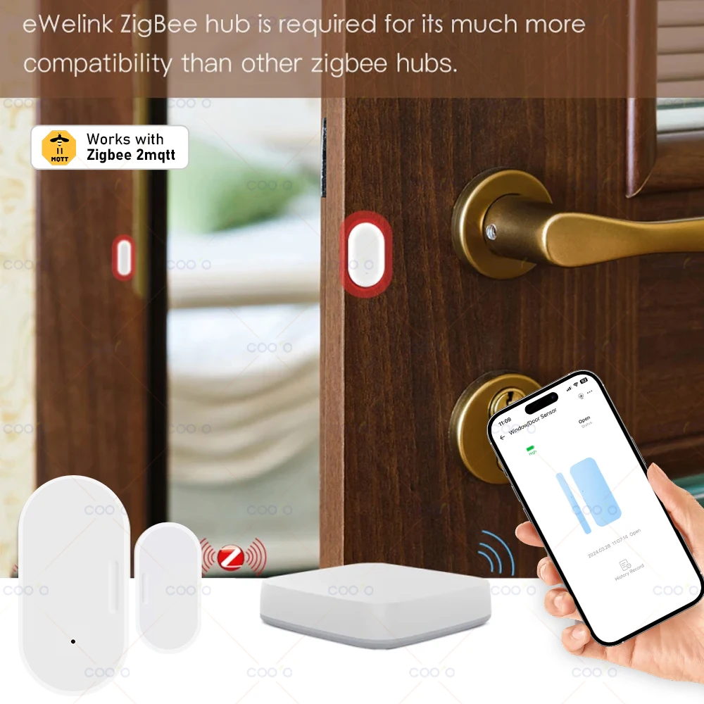 Zigbee-Sensor de contacto inteligente para puerta y ventana, detectores inalámbricos de apertura/cierre, funciona con Alexa, Google Home, asistente doméstico Zigbee2MQTT