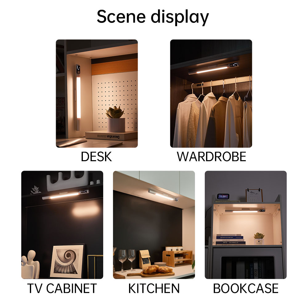 Capteur de mouvement lumière veilleuse lampe de bureau Type C lumières rechargeables armoire lumières pour cuisine LED affichage numérique veilleuses