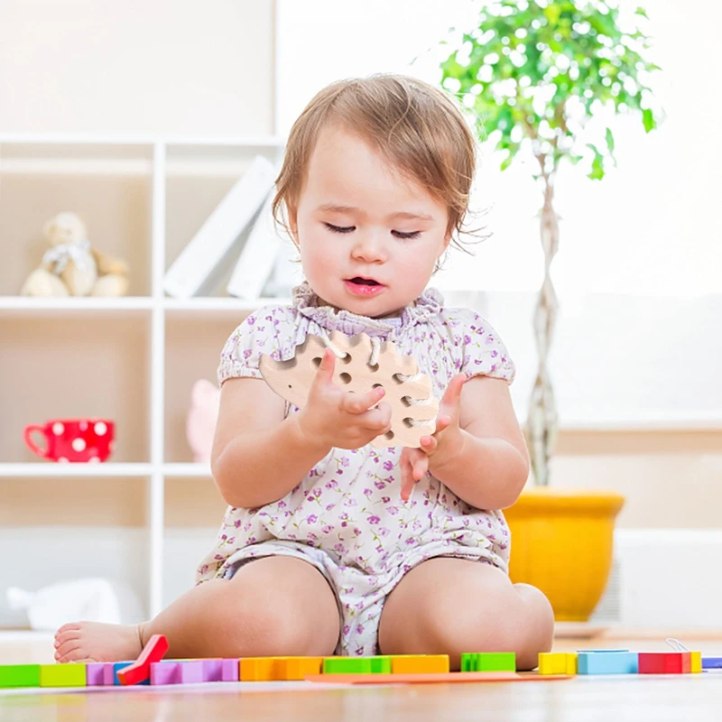 เด็ก Montessori Threading Blocks ของเล่น Beech ไม้ Hedgehog BOARD ของเล่นสร้างสรรค์ Hands-on ability การศึกษาสําหรับของขวัญเด็ก