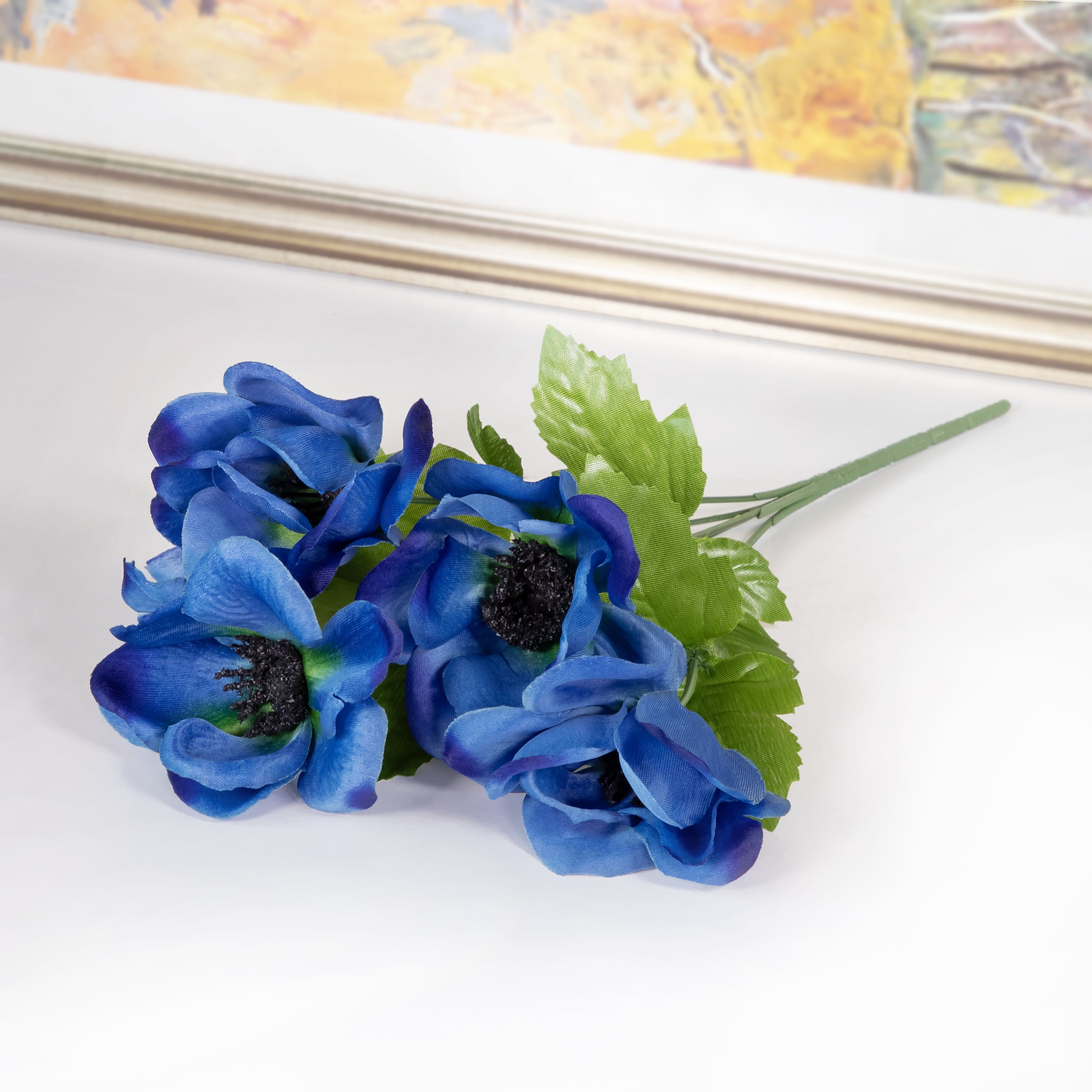 13-inch Artificial Silk Blue 5 Heads Anemone Flower Pick, for Indoor Use, by Mainstays