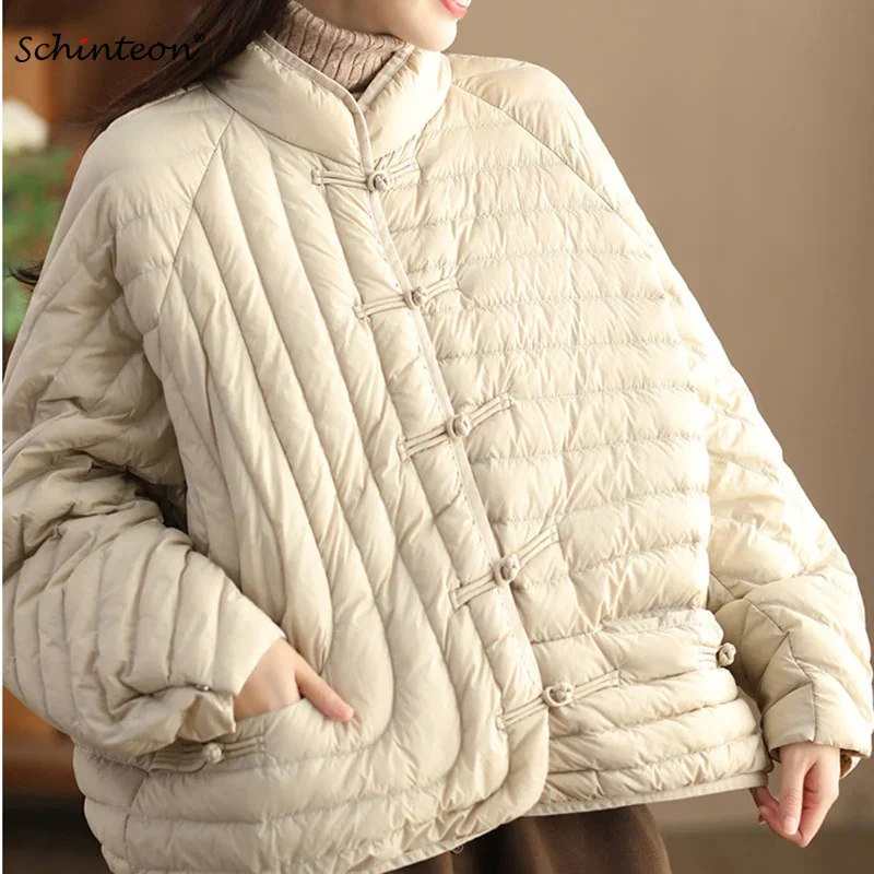 Veste en duvet de canard blanc ultraléger pour femme, manteau vintage, vêtements d'extérieur décontractés, surdimensionné, automne, hiver, Schincompatible, nouveau, 2024