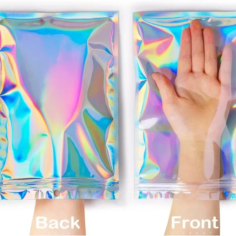 Resealable Laser Self Lock กระเป๋าขนาดเล็กธุรกิจบรรจุภัณฑ์ Holographic ซองแบนพลาสติกใส Candy เครื่องประดับถุงเก็บอาหาร
