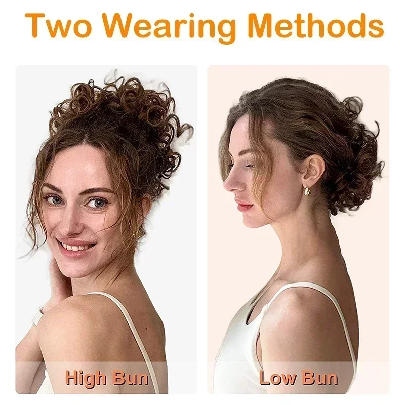 Moño de pelo rizado desordenado sintético para mujer, cola de caballo Updo ondulada corta y suelta, moño rizado rubio, extensiones de cabello resistentes al calor