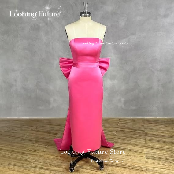 Customized Simple White Wedding Dress Strapless Split Bridal With Bow Backless Zipper Bridal Gown Vestido De Noiva Tea-Length