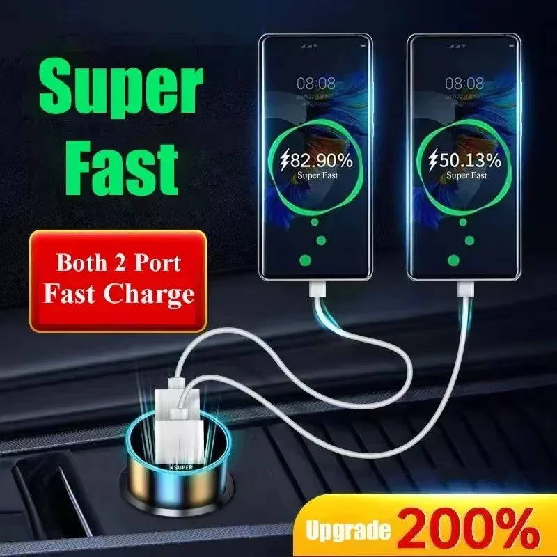 Caricabatteria da auto da 240 W Adattatore a ricarica rapida con 2 porte USB per iPhone Samsung Xiaomi Caricabatterie a ricarica rapida con display digitale
