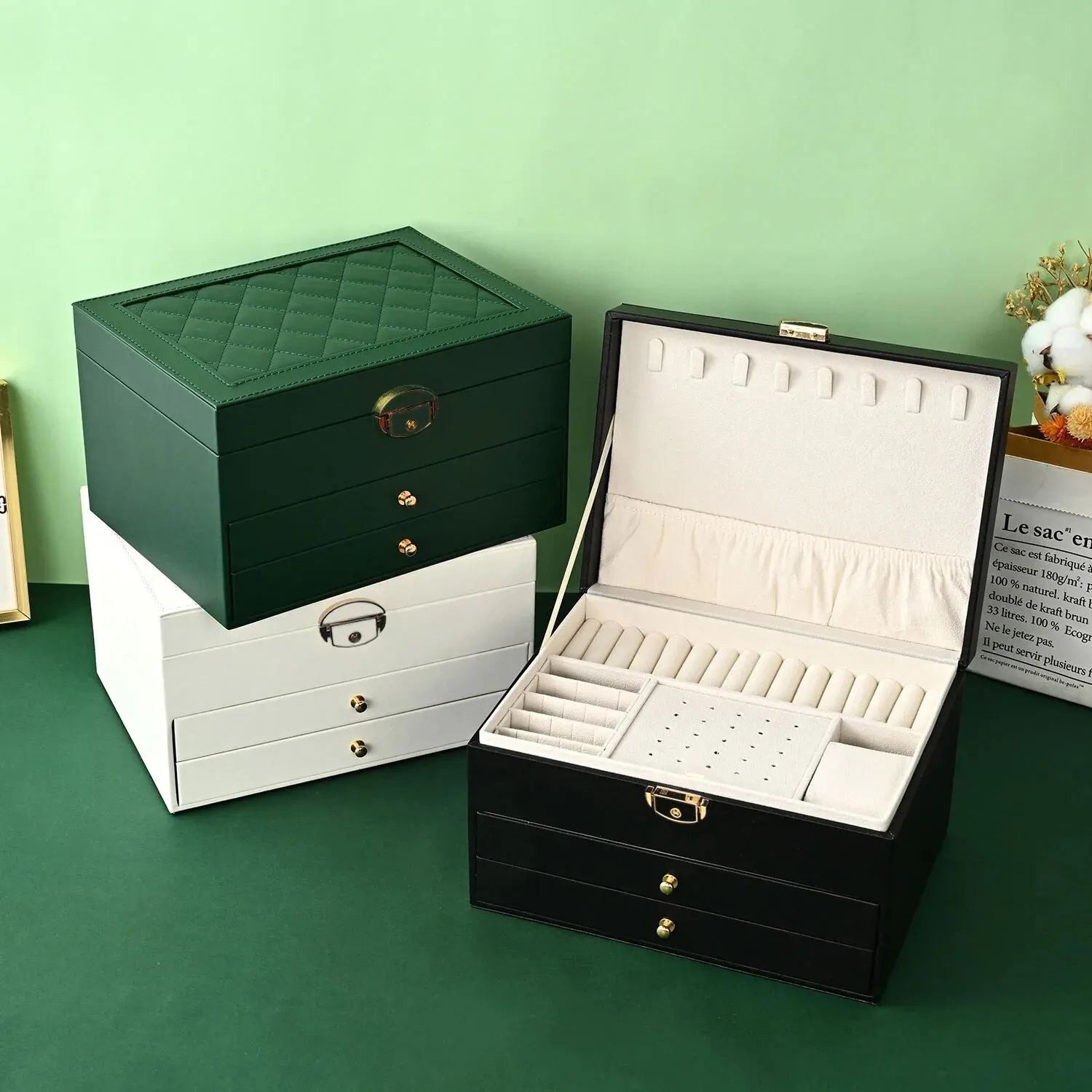 High-End-Schmuckschatulle für den Haushalt, mehrschichtige Schubladen-Oxidation, große Kapazität, Ohrringe, Ohrringe, Schmuckschatulle