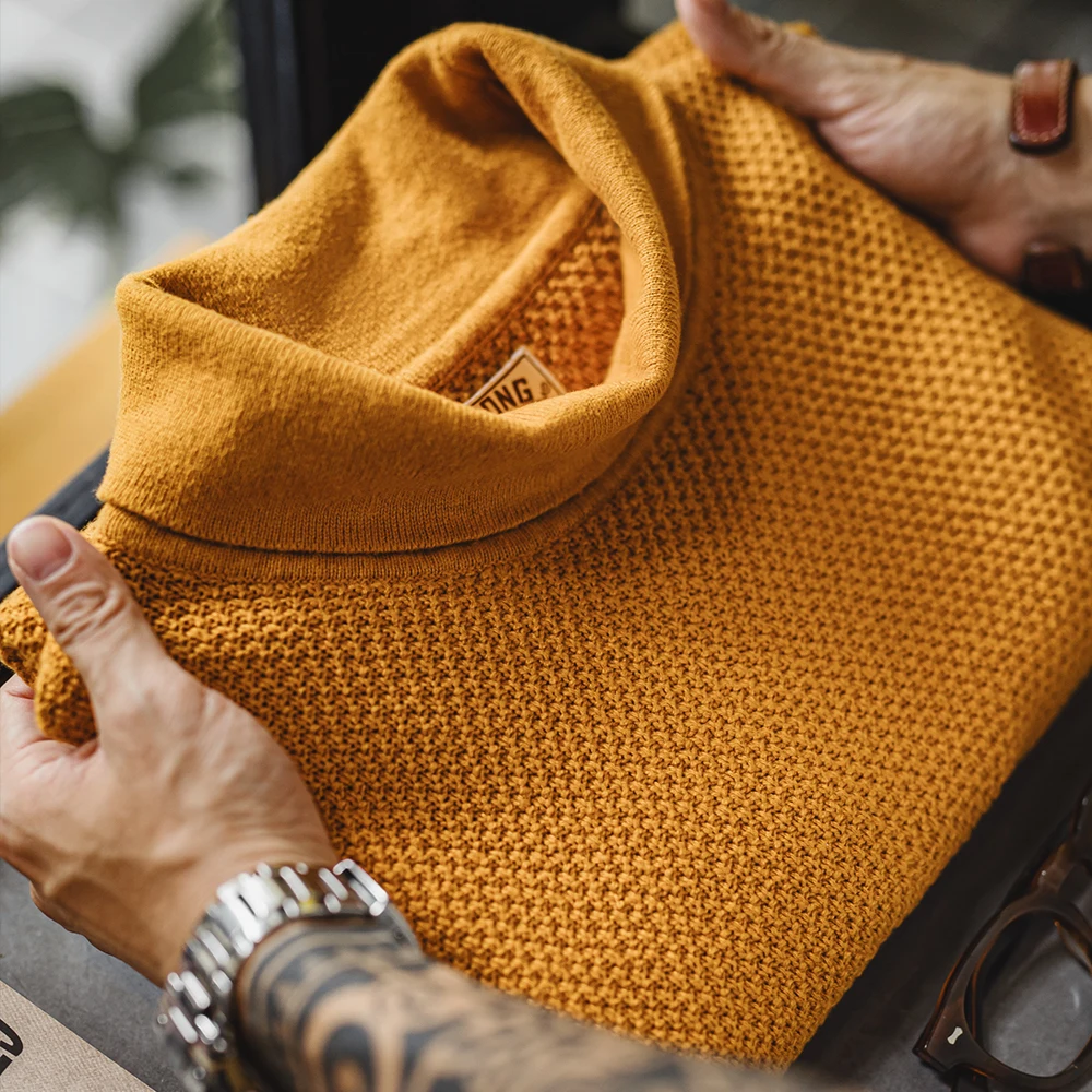 Maden ใหม่ Vintage ครึ่ง - เสื้อคอเต่าถักเสื้อกันหนาวสีเหลือง Base Layer Pullover สวมใส่ด้านในที่อบอุ่นสําหรับชายฤดูใบไม้ร่วงและฤดูหนาว