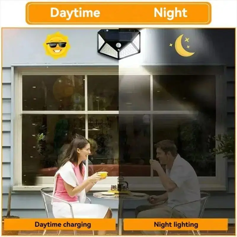 Lámpara Solar 100LED, lámpara para exteriores, Sensor de movimiento impermeable, luz Solar alimentada por energía Solar, farola, barandilla de jardín, Lámpara decorativa