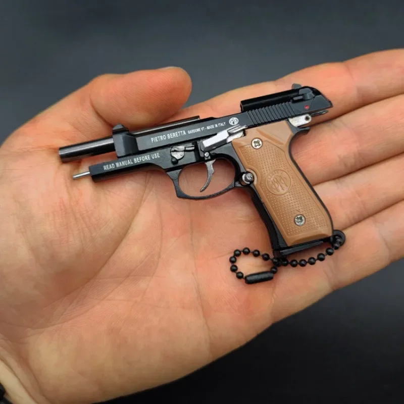 Alloy 1:4 92F Pistol Shaped Toy Gun Keychain Charm Realistic Model Removable Magazine, Miniature Tactical Pistol Model Gift