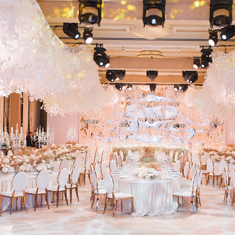 Mobili per eventi per banchetti con schienale rotondo sedie impilabili in acciaio inossidabile per eventi matrimonio
