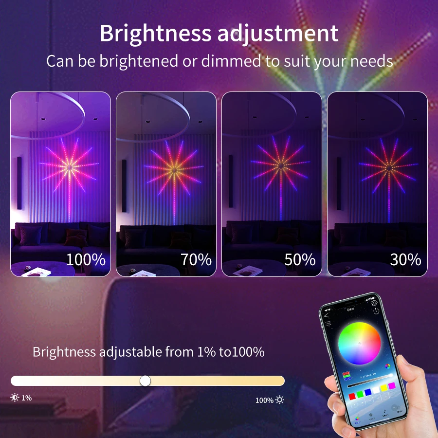 Led fogos de artifício luz de tira rgb fita usb bluetooth app controle remoto som ativado sincronização música sonho cor decoração do quarto natal