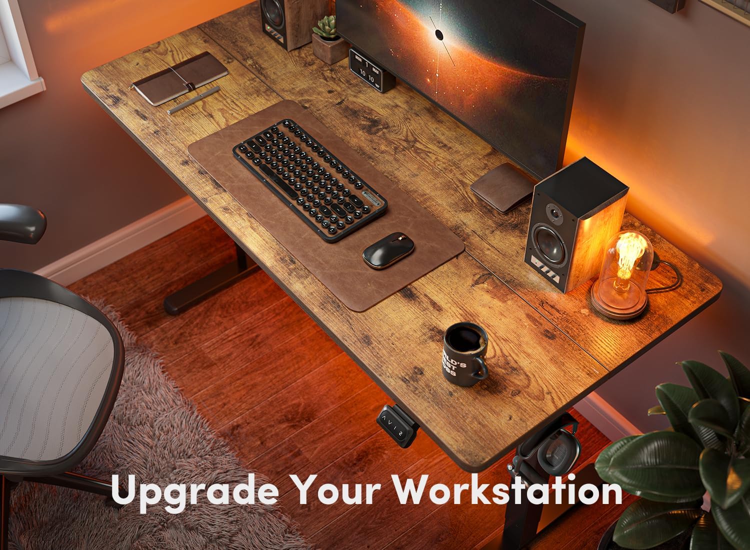 Electric Standing Desk, 48 x 24 Inches Height Adjustable Stand up , Sit Stand Home Office , Computer , Rustic Brown