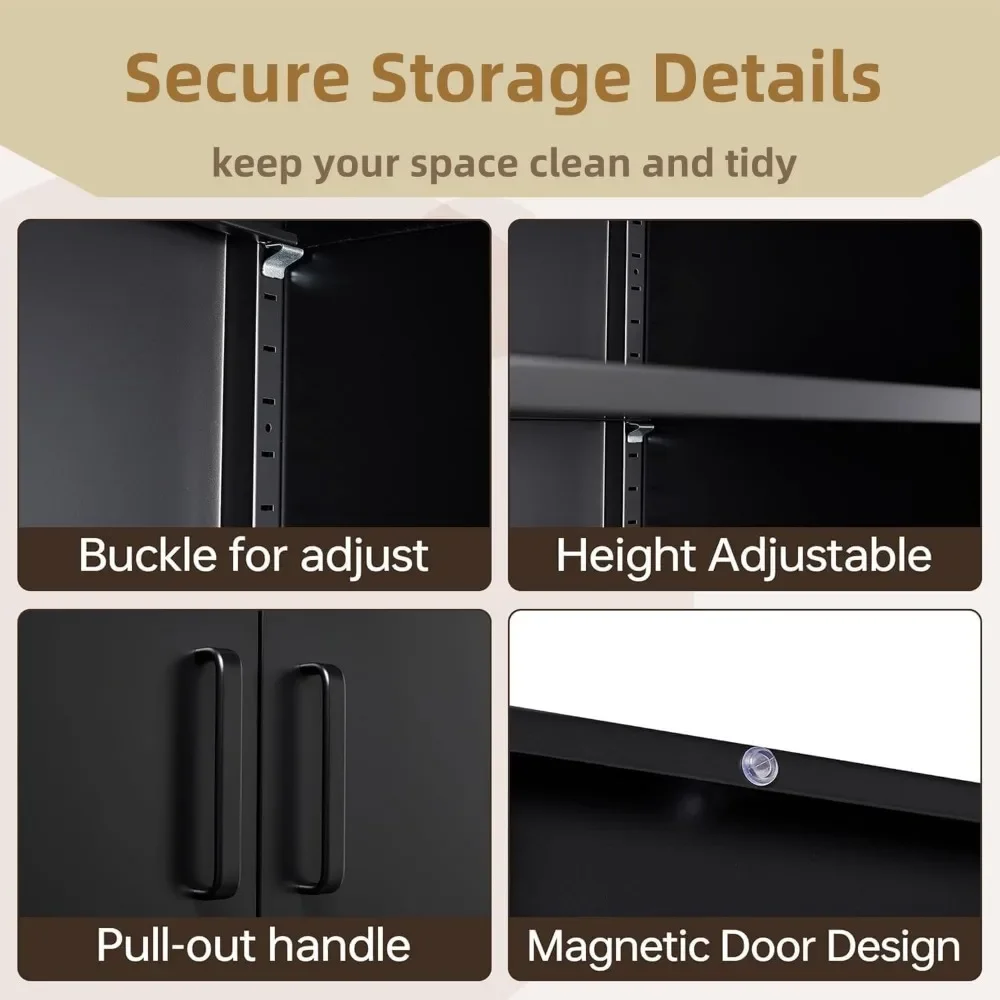 Garage Storage Cabinet with Doors and Shelves, Metal Storage Cabinet with 5 Adjustable Shelves, Kitchen Pantry Cabinet