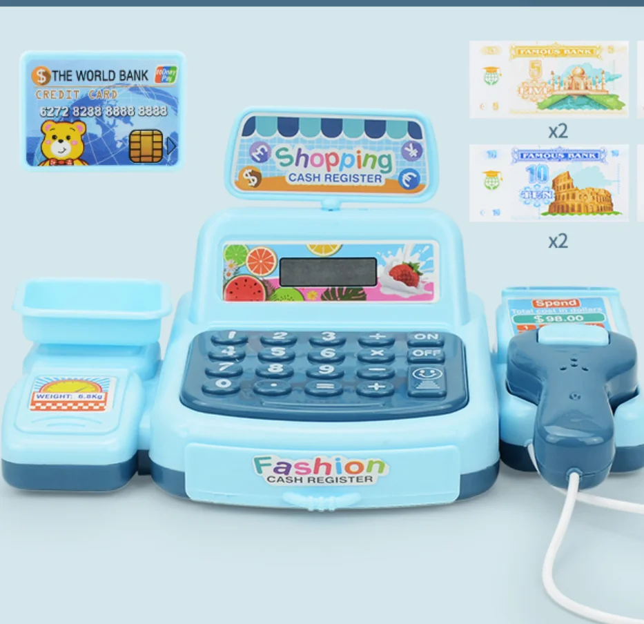Caixa de brinquedo caixa registradora playset supermercado checkout brinquedo com som e luz compras caixa role play conjunto para crianças
