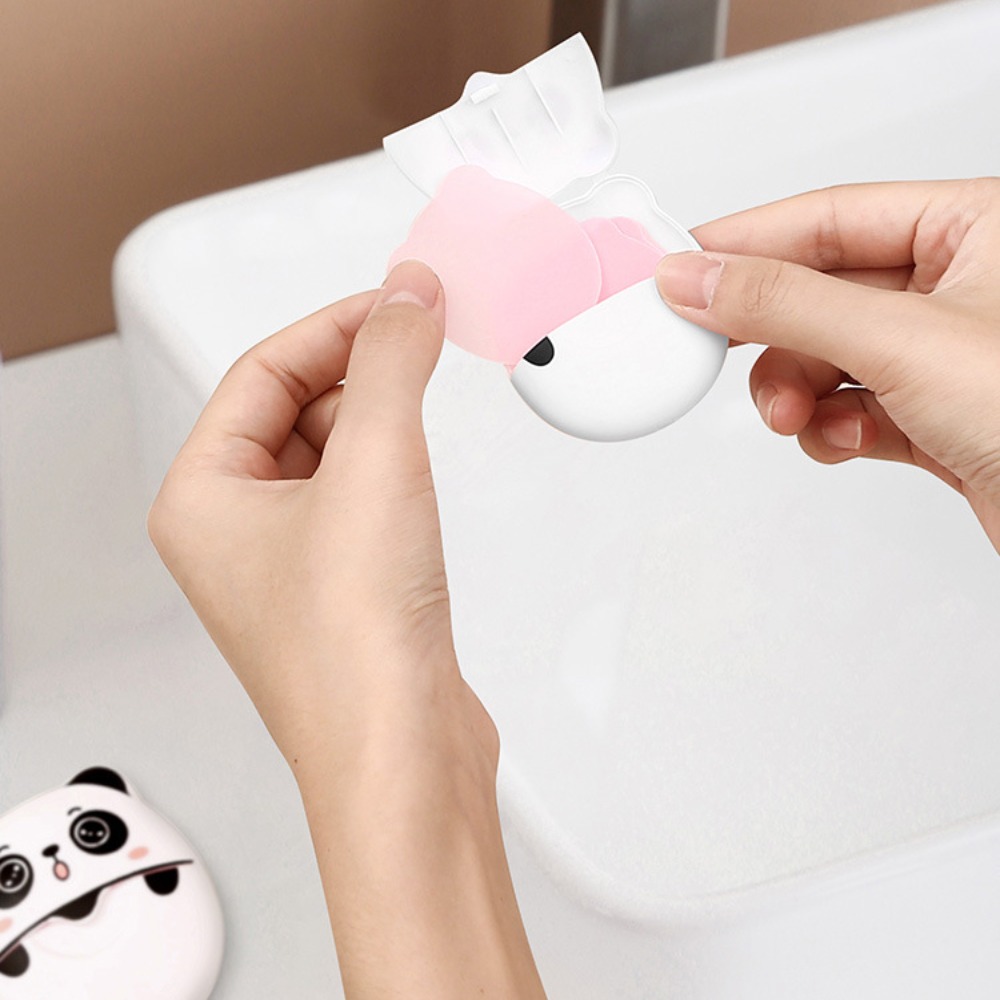 Panda sabão para viagens, 50 partes de uma caixa, caixa portátil, descartáveis mini folhas de sabão, para camping e caminhadas