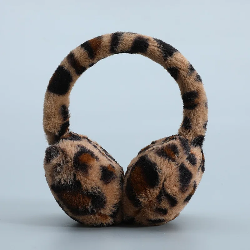 Cross-border earmuffs wear leopard print for men and women in winter warm windproof and anti-freeze memory headband simple plush