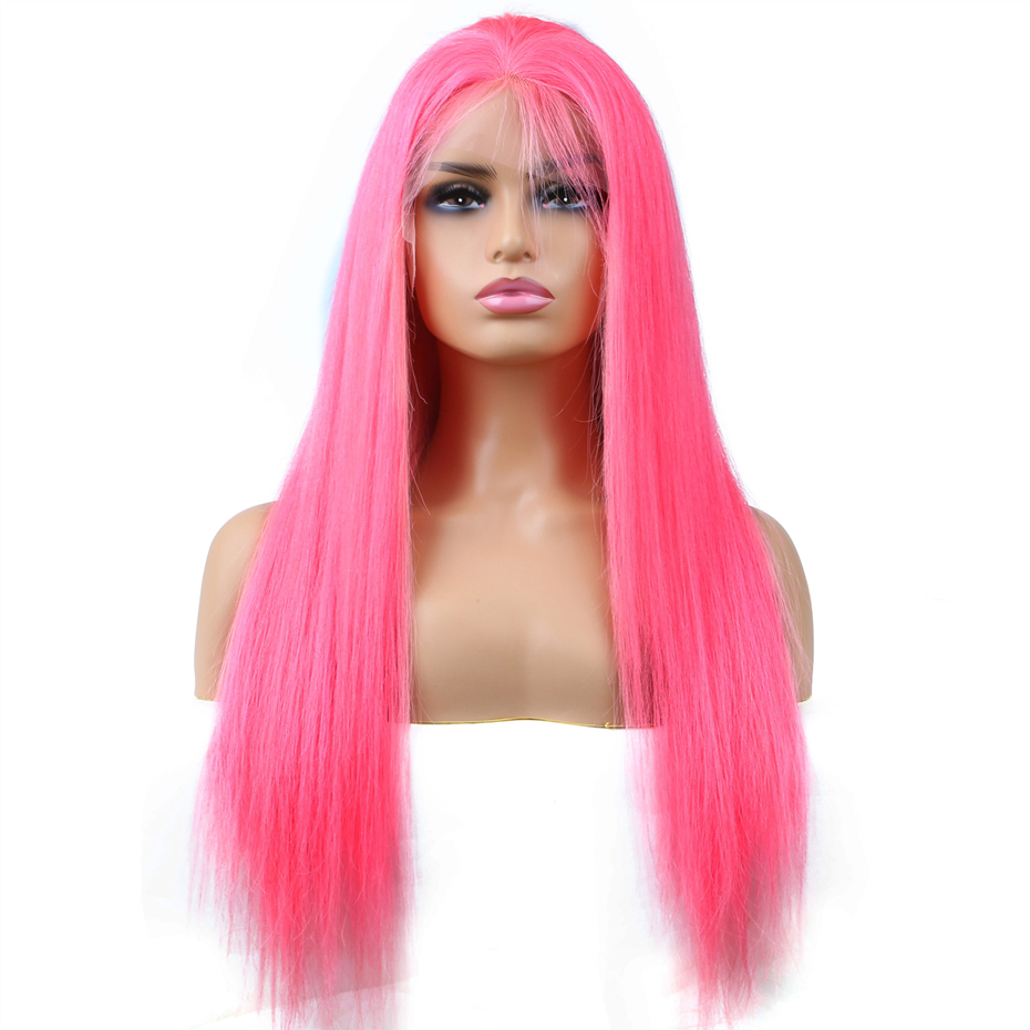 滑らかな長い人間の髪の毛のかつら,13x6,30インチ,36インチ,女性用,フロントレース,透明,ピンク,ホット