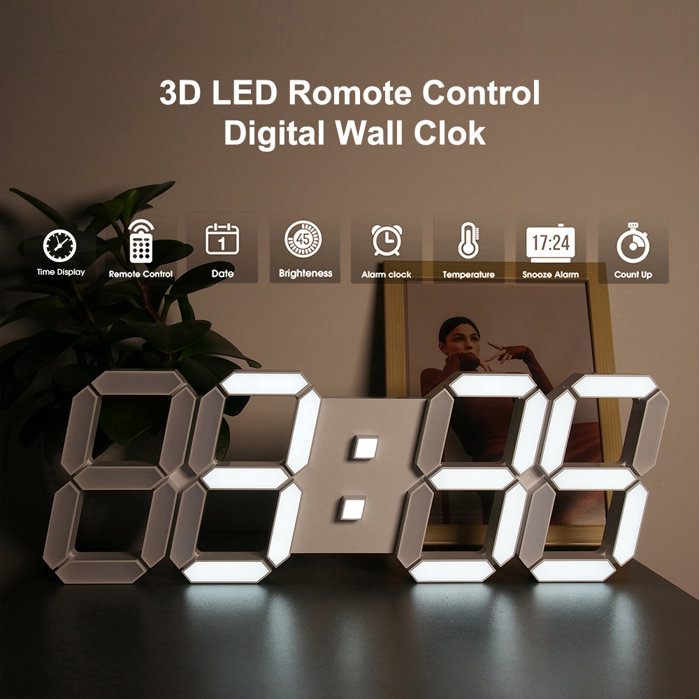 Reloj de pared LED 3D, reloj de pared Digital grande con Control remoto, despertador, pantalla de tiempo/fecha/temperatura, reloj de pared y mesa, diseño moderno