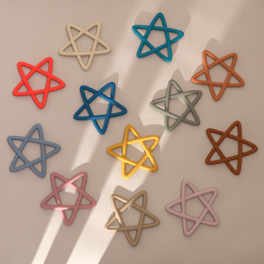 Benutzerdefinierte Food Grade Pentagramm Form Baby Spielzeug Kinder Hand Beißringe Silikon Sensorischen Beißring Spielzeug Für Kleinkind Baby Zubehör