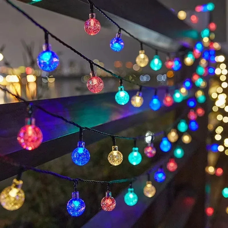 พลังงานแสงอาทิตย์คริสตัลบอล String Light 8 โหมด LED กันน้ําสวน Patio Yard Tree Fairy Light สําหรับคริสต์มาสงานแต่งงานตกแต่ง