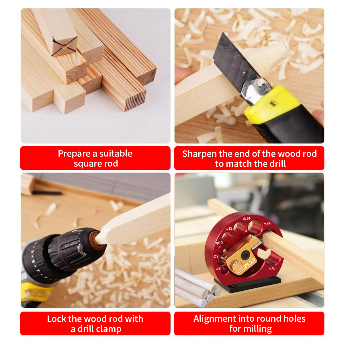 8-Holes Adjustable Dowel Maker Jig 8mm-20mm Or Carbide Blades Woodworking Electric Drill Milling Dowel Round Rod Auxiliary Tool