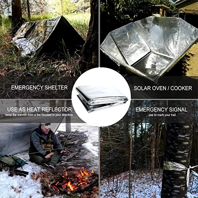 Outdoor Survival Emergency Blanket Portable Small Reflective Film Windproof Waterproof Aluminum Foil Blanket Survival Tool