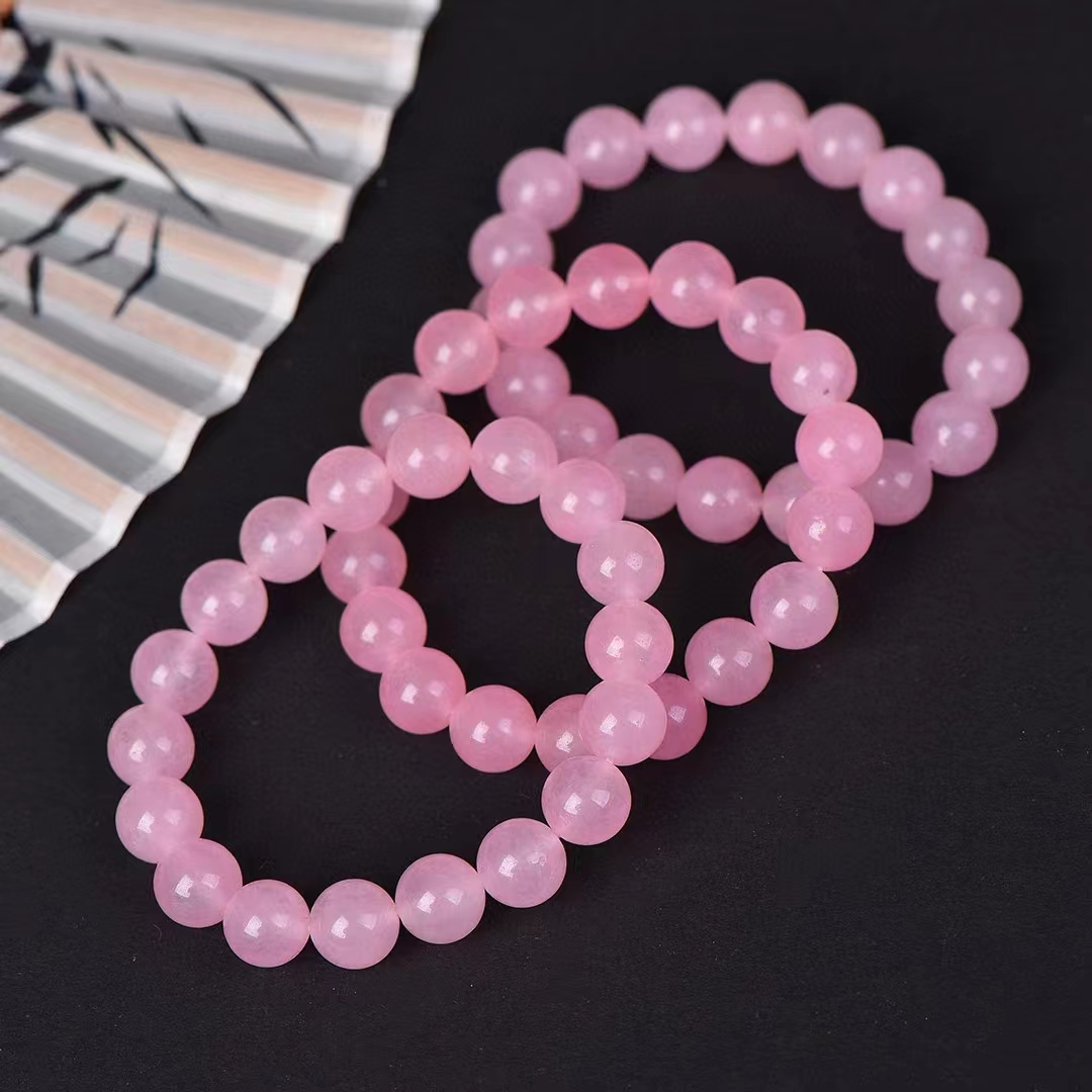Rose Quartz Pink Crystal Hand Chain Natural True Lovers Stone Round Beads Bangle Women Gemstone Elastic Bracelets Charms Jewelry