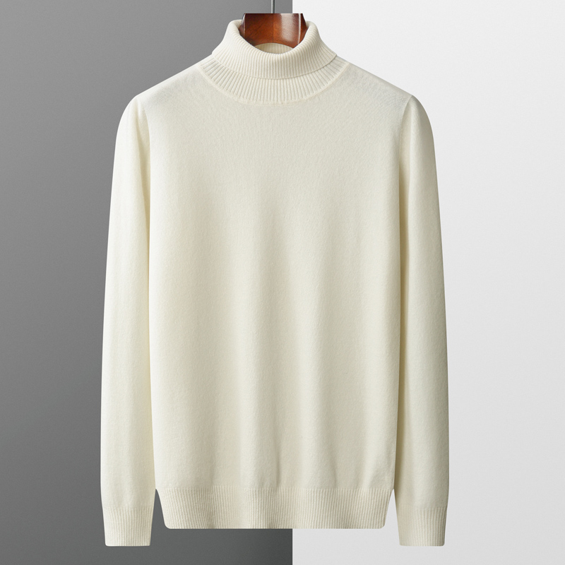 Outono e inverno novo 100% pura lã merino pulôver masculino gola alta suéter de caxemira engrossado quente solto cor sólida topo
