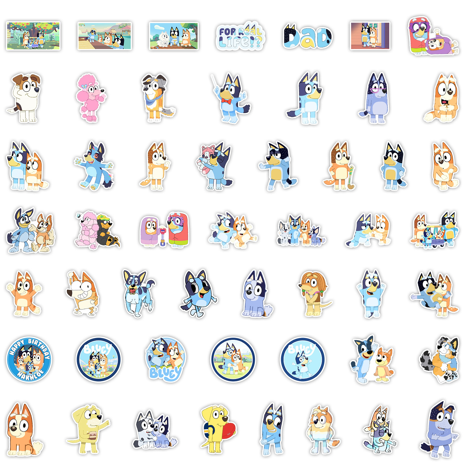 青い犬のビンゴステッカー,防水ステッカー,漫画の落書き装飾,スケートボード,ラップトップ,ノートブック,荷物,おもちゃのステッカー,50個