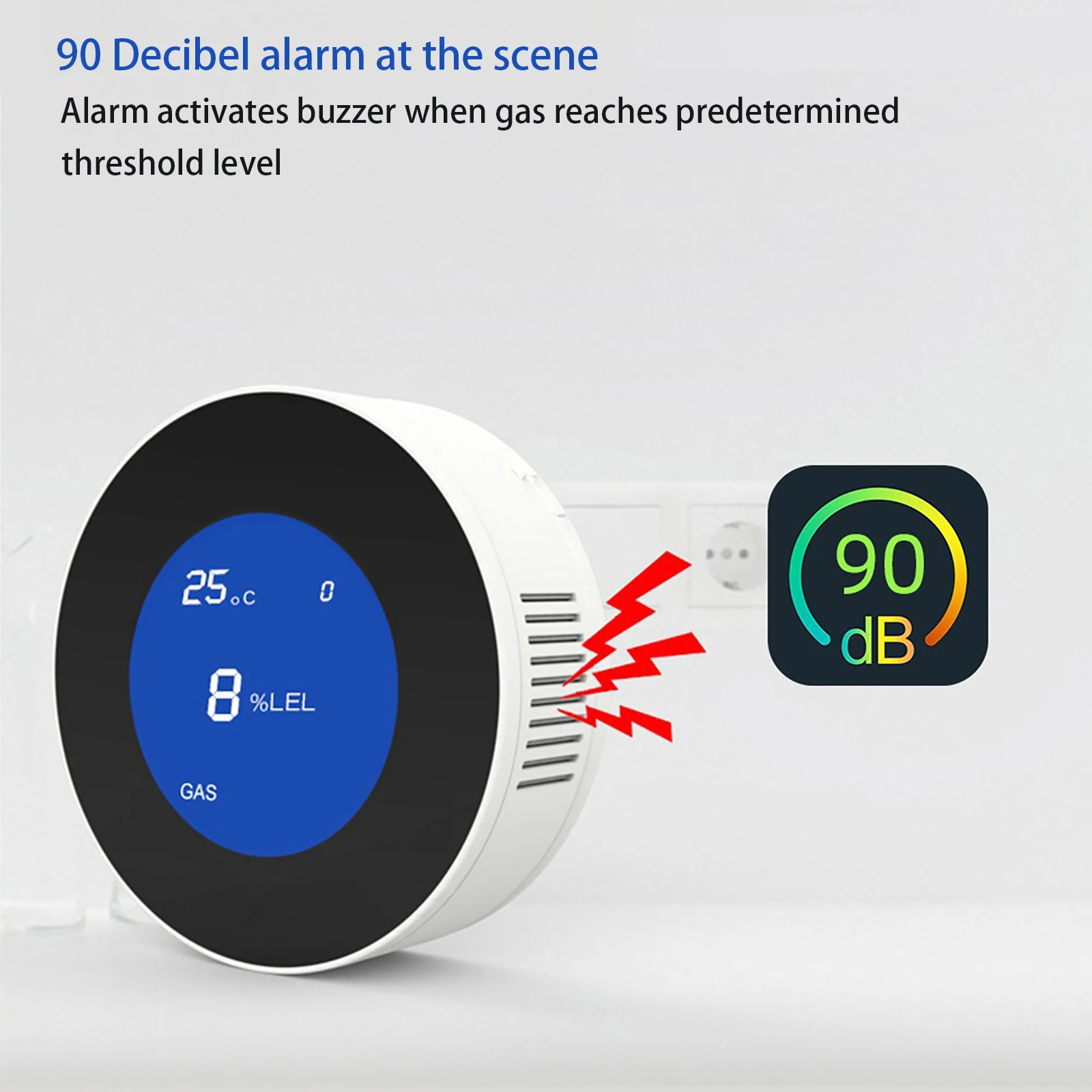 TuyaWiFi Smart Wireless Home Gas Detector with LED Screen Display Gas Leak Alarm