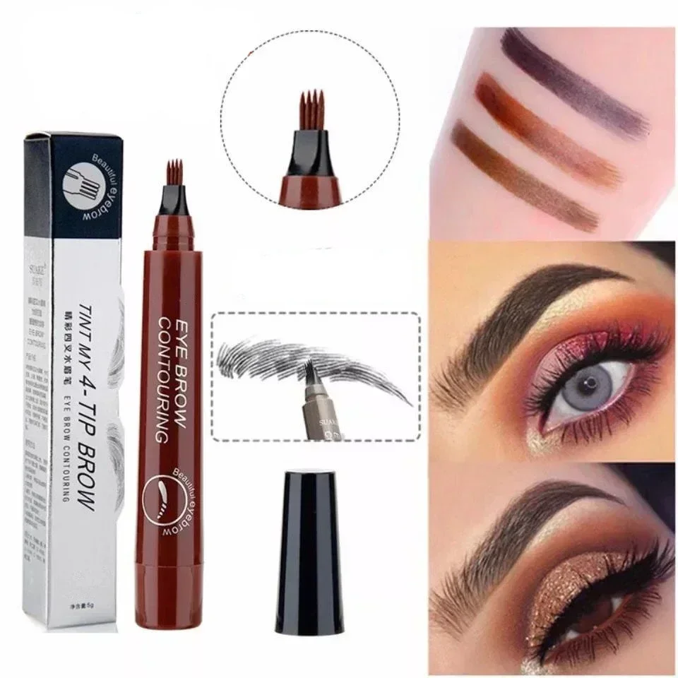 Lápiz de cejas de 4 puntos, lápiz de cejas con punta de 4 puntas, lápiz de cejas de 4 tenedores, lápiz de cejas líquido resistente al agua de larga duración como Real