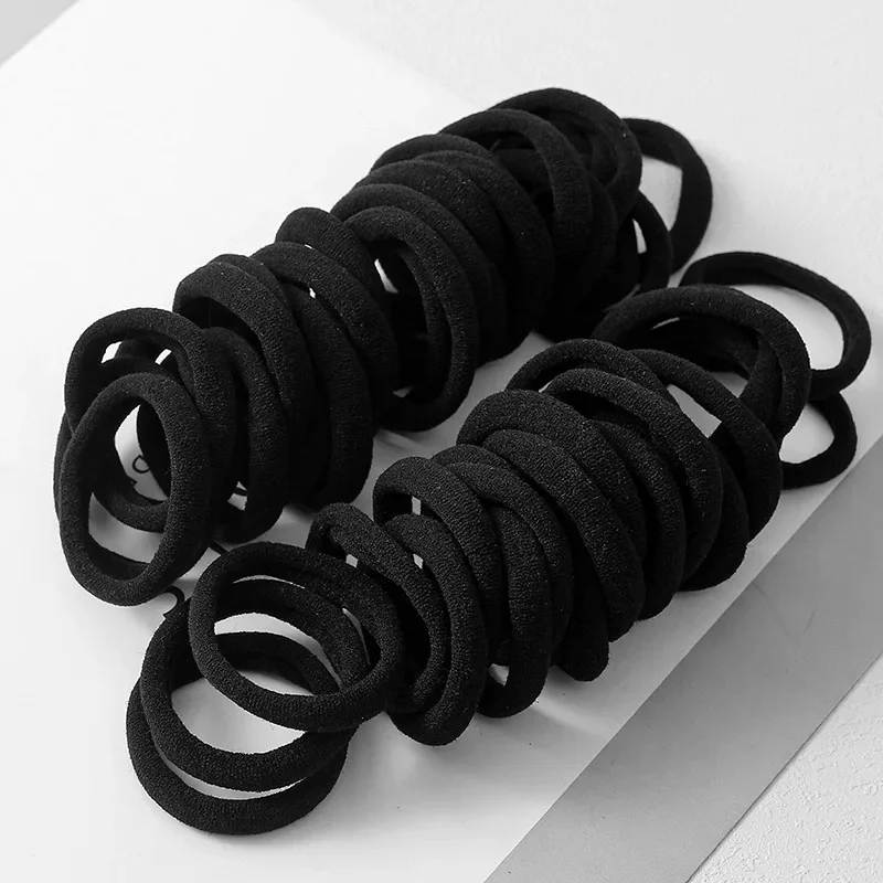 100pcs สีดํา Basic ผมผู้หญิงหญิงง่ายแถบคาดศีรษะยืดหยุ่นสูงผูกเชือกยาง Scrunchies ผู้ถือหางม้าอุปกรณ์เสริม