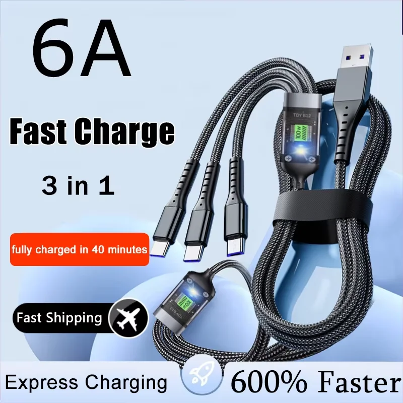 Cavo di ricarica super veloce 3 in 1 da 100 W per telefono cellulare