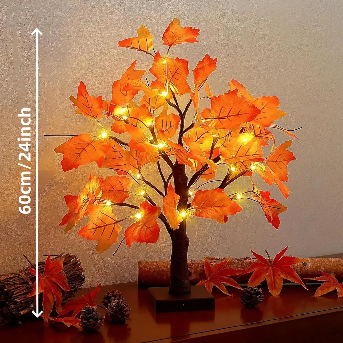 24 LED 인조 검은 자작나무 조명 DIY 가지 테이블 램프 가을 선물 홈 침실 휴일 파티 할로윈 장식 1개