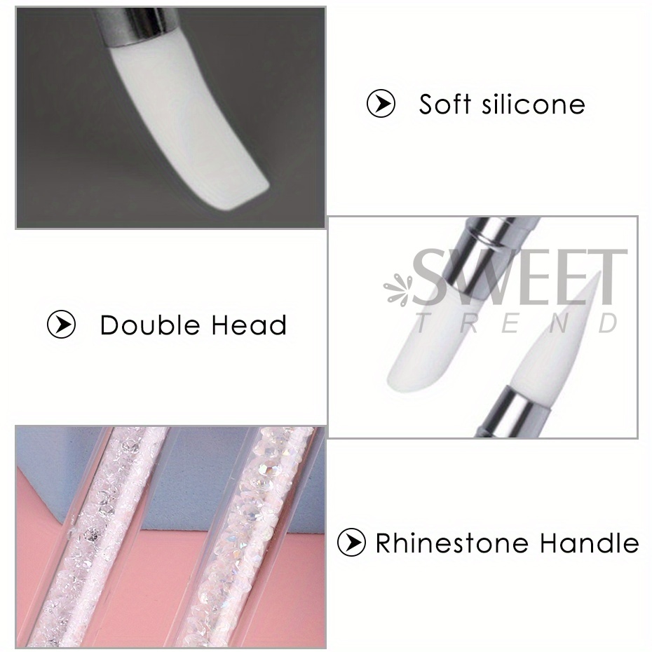 Pluma artística de uñas de silicona de doble cabezal, pluma para esculpir flores, barra de pegamento ajustable, cepillo para en relieve, herramientas profesionales de manicura