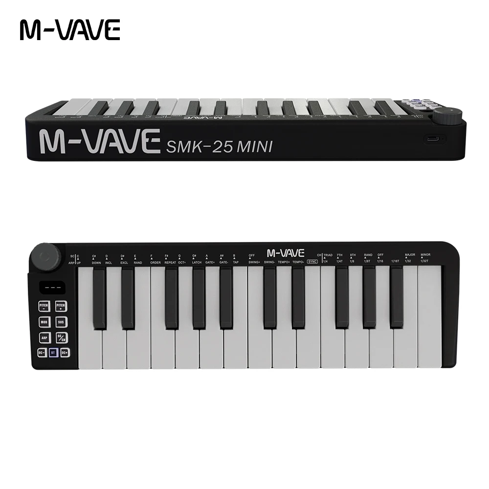 Teclado MIDI de M-VAVE, dispositivo recargable de 25 teclas, instrumento de Control, miniteclado USB portátil, mando MIDI