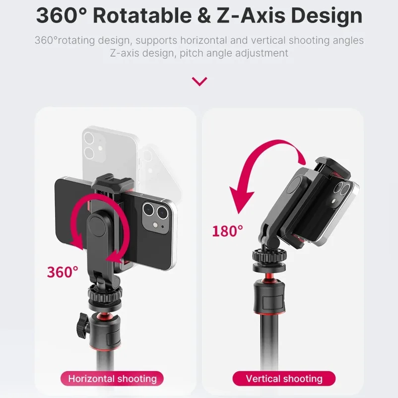 ST-06S 360 °   Botas frias de cabeça dupla ajustáveis, botas quentes com clipe para celular, câmera slr sem espelho e suporte fixo para celular